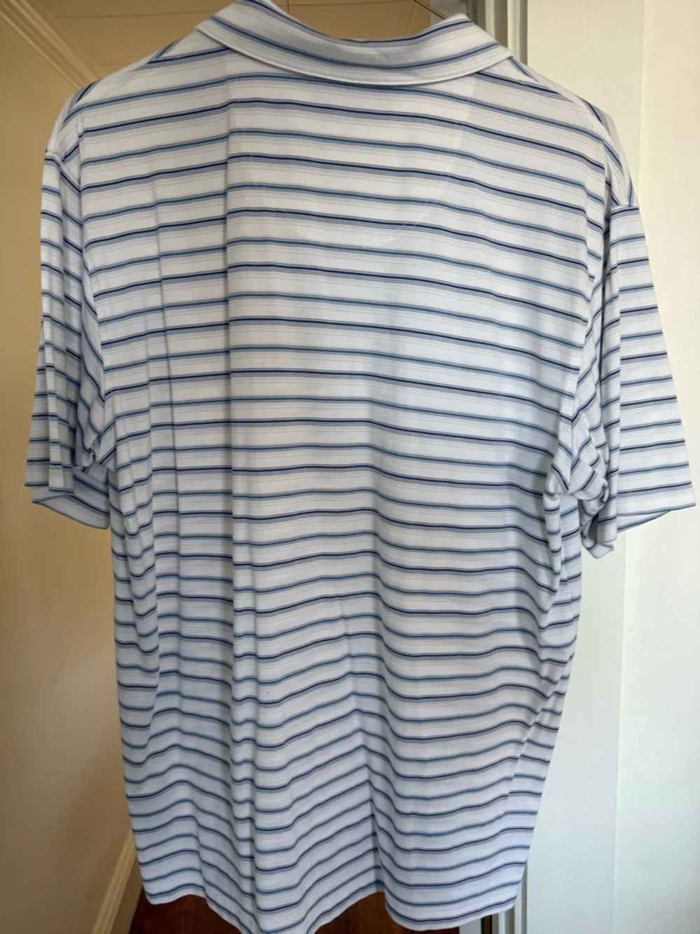 Pebble Beach White Polo with Light and Dark Blue Stripes - Picture 2 of 2